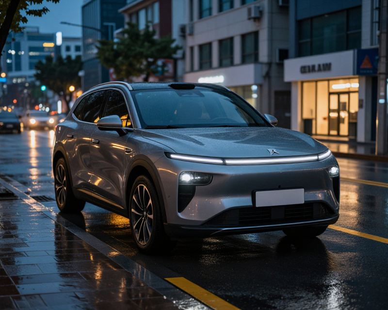Electric Vehicle in Seoul Twilight